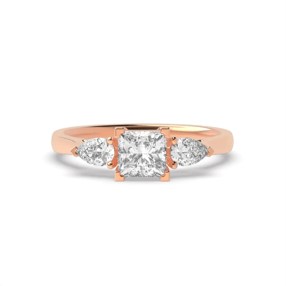 Versailles 4 Prong 0.50ct Princess/pear Lab Grown Diamond High Set Three Stone Engagement Ring